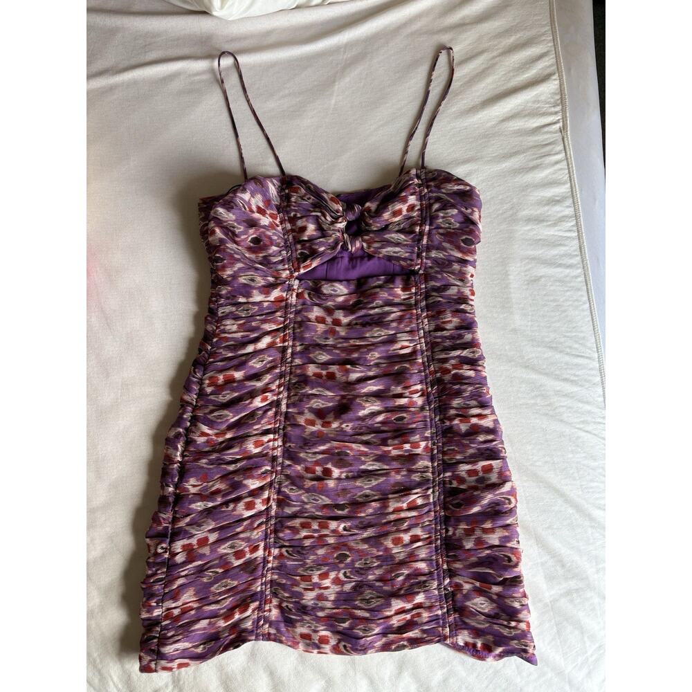 Zara Purple Ruched Cutout Mini Dress Size S Y2K Abstract Print Bodycon